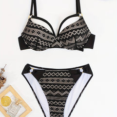 Geo Print Strappy Bikini Set