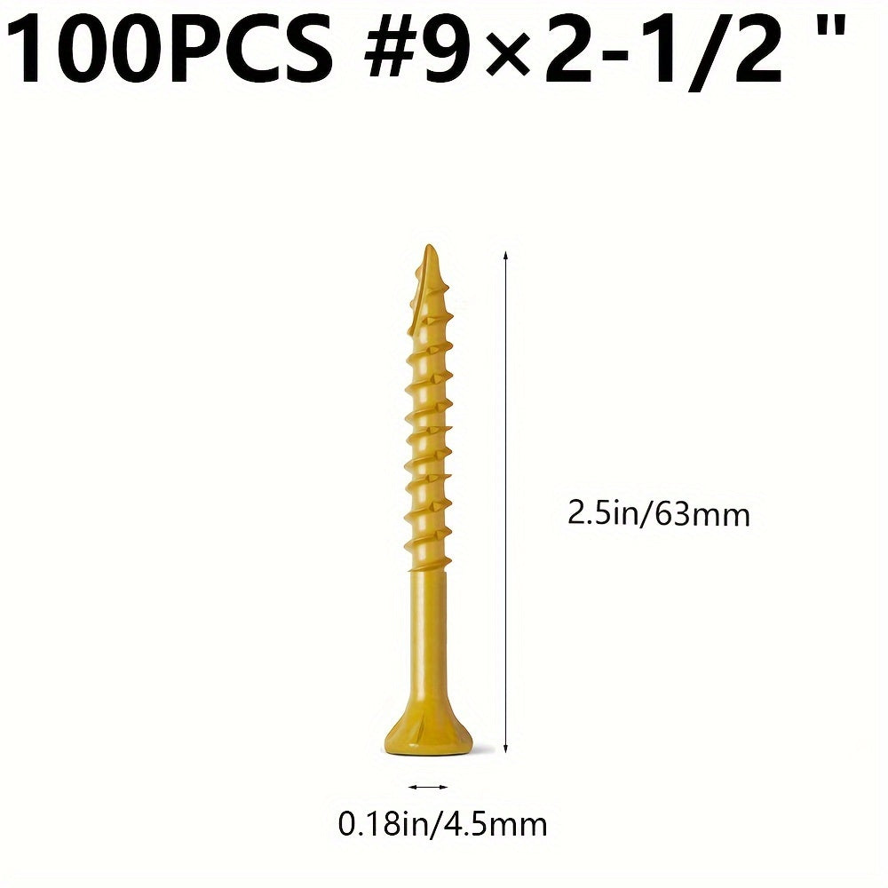 100 Wood Screws Coarse Thread Deck Star Flat Head Rust Resistant Epoxy