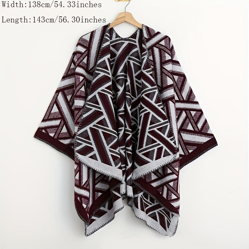 Striped Cashmere Shawl Double Wrap Cape Vintage Cardigan