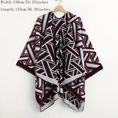 Striped Cashmere Shawl Double Wrap Cape Vintage Cardigan