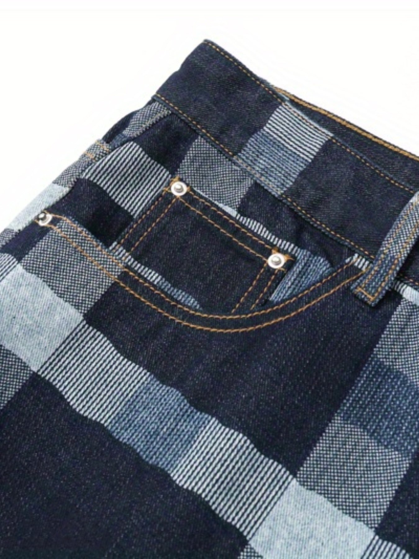 Vintage Plaid Denim Shorts Men's Casual Street Style Summer Shorts