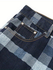 Vintage Plaid Denim Shorts Men's Casual Street Style Summer Shorts