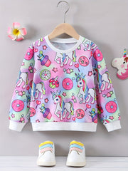 Girl's Unicorn Graphic Crew Neck Sweatshirt Top Long Sleeve Pullovers