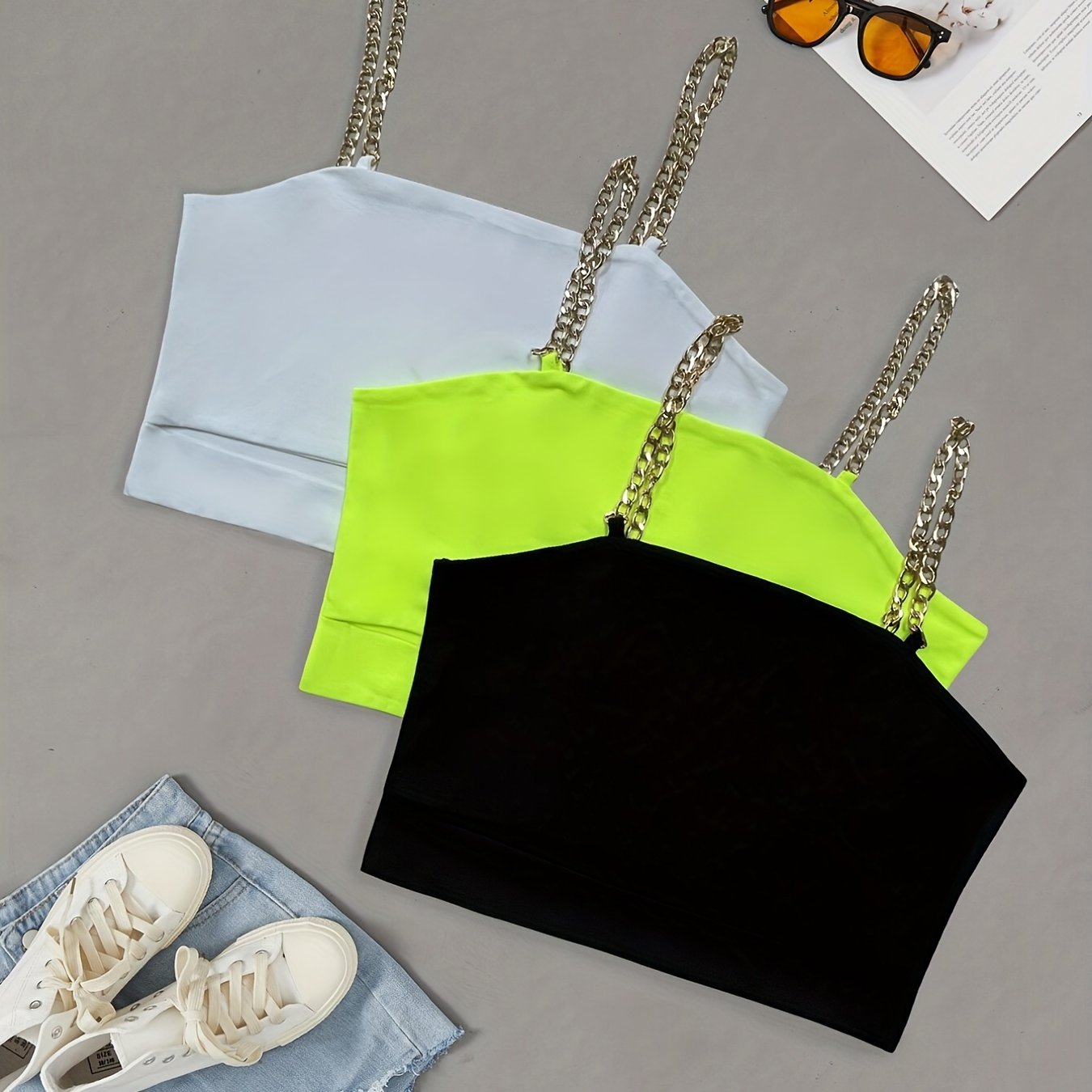 3 Pack Chain Straps Crop Cami Tops - Sleeveless Summer Top