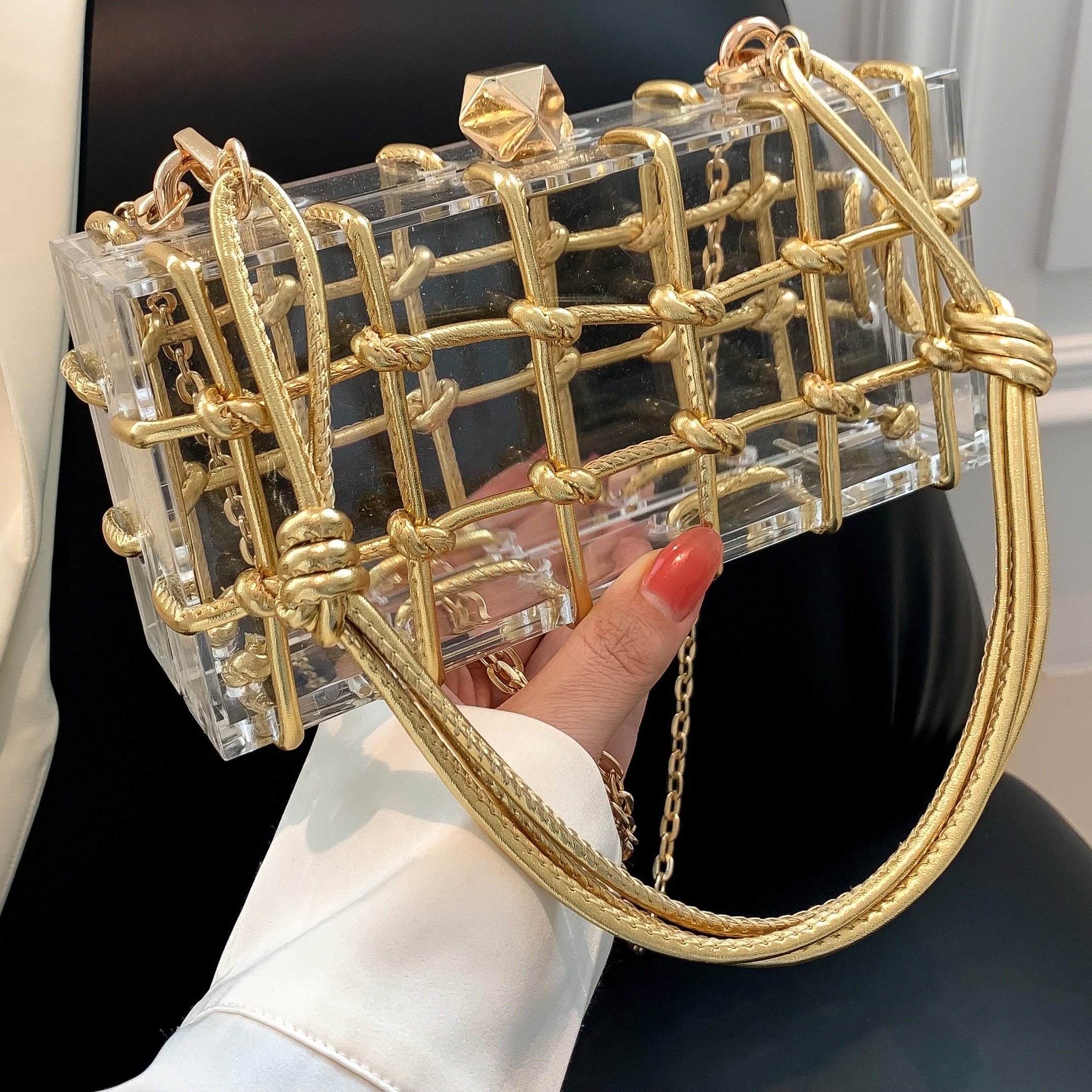 Mini Transparent Acrylic Hand Bag Solid Plaid Shoulder Bag