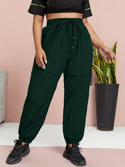 Solid Elastic Waist Cargo Joggers Cropped Pants