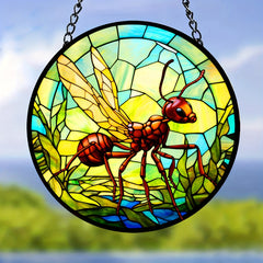 3D Ant Stained Glass Suncatcher Window Wall Decor Gift Nature Plant Mushroom