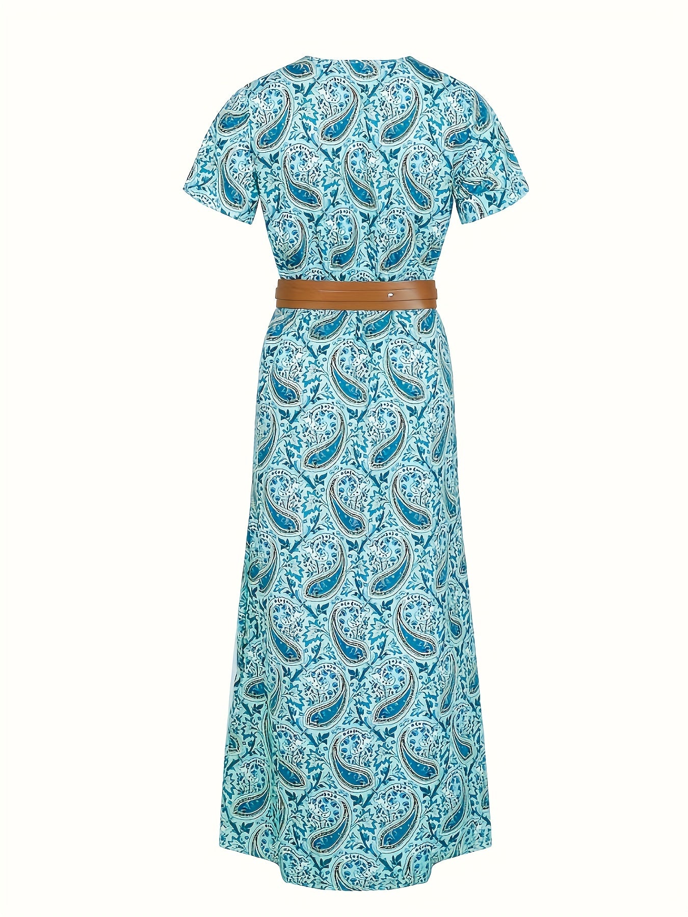 Paisley Print V Neck Dress Boho Casual Short Sleeve Dress