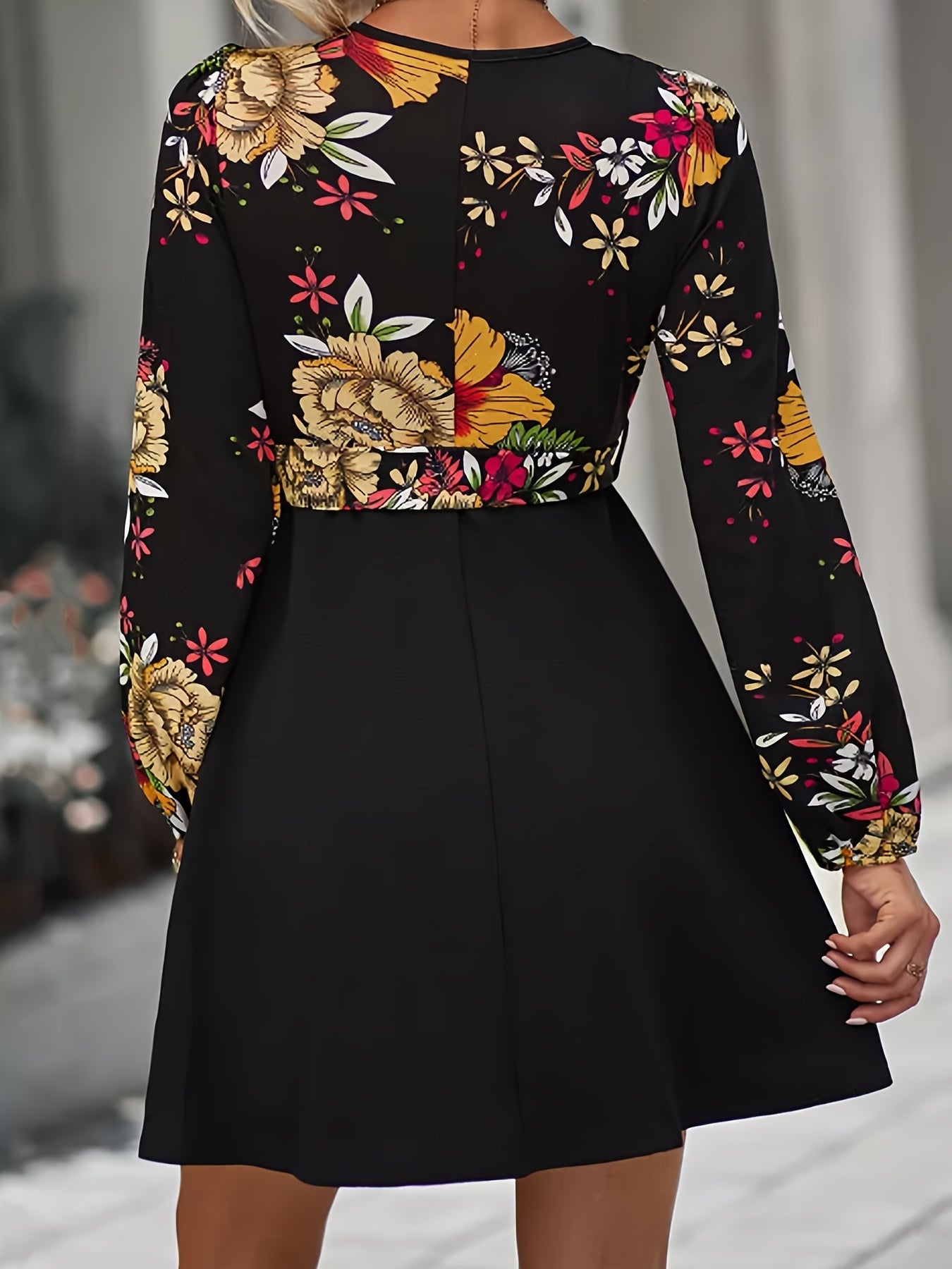 Vintage Floral Print Dress Casual Long Sleeve