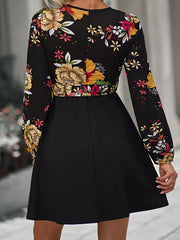 Vintage Floral Print Dress Casual Long Sleeve
