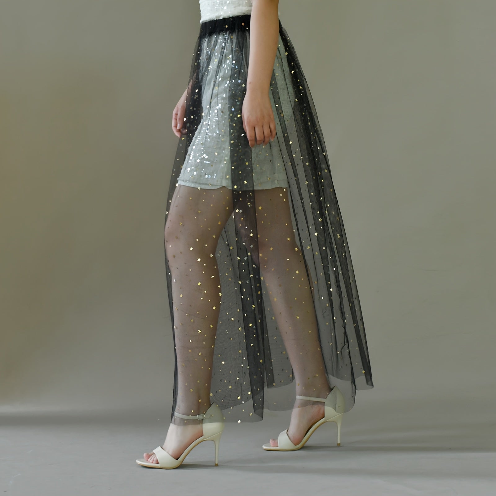 Sequined Mesh Skirt for S American Beach Vacation