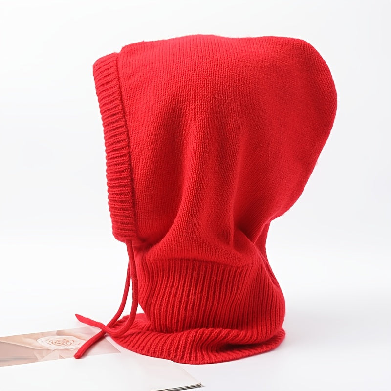 Red Cap With Scarf And Hood Women's Warm Hat Valentines