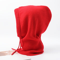 Red Cap With Scarf And Hood Women's Warm Hat Valentines