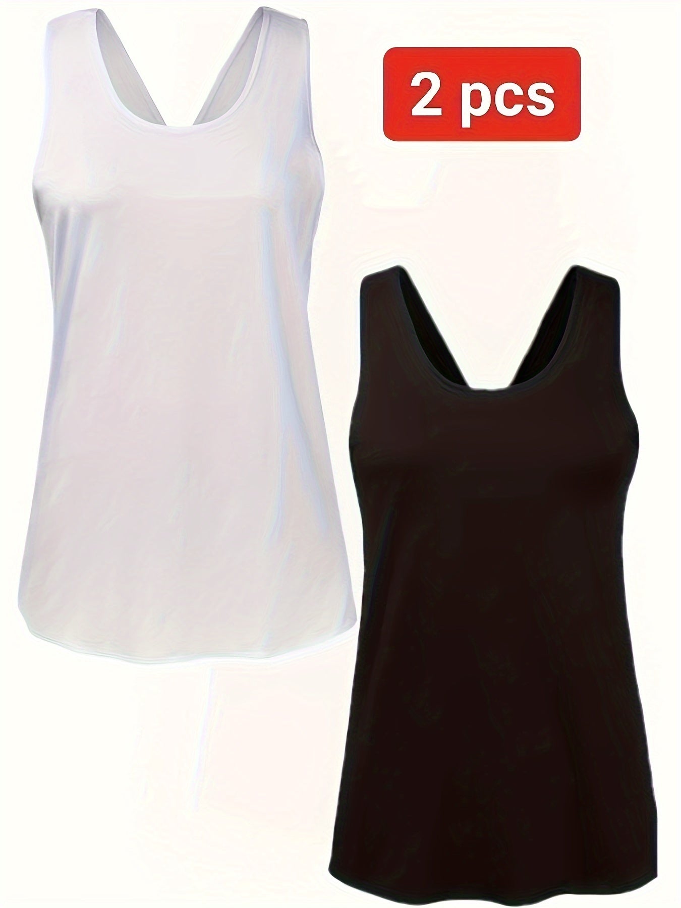 2Pcs Solid Sports Vest Round Neck Back Split Quick Drying Sporty Top