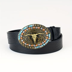 Antique Bull Head Men's Belt with Oval Buckle