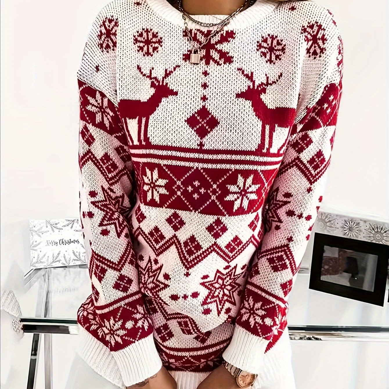 Christmas Casual Sweater Women Round Neck Jumper