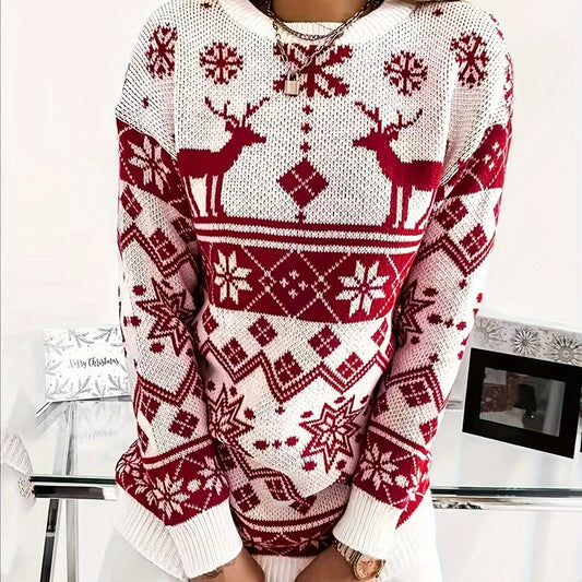 Christmas Casual Sweater Women Round Neck Jumper