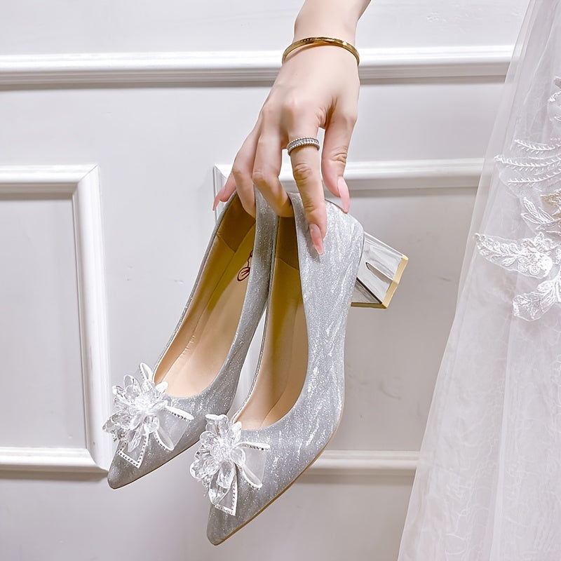 Chunky Low Heel Pumps Sparkly Wedding Party Shoes Women
