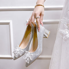 Chunky Low Heel Pumps Sparkly Wedding Party Shoes Women