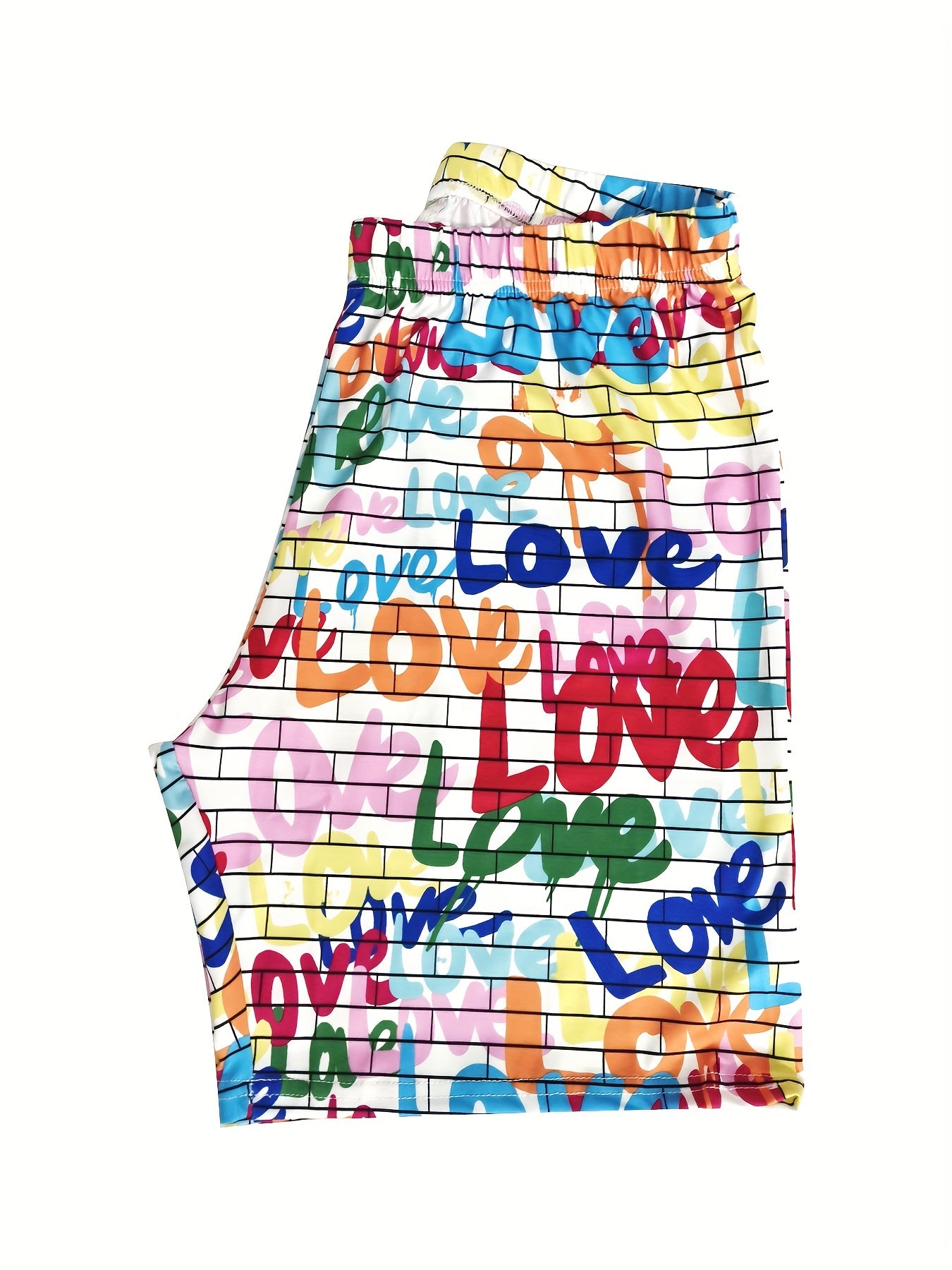 Women's Plus Allover Letter Print High Rise Shorts