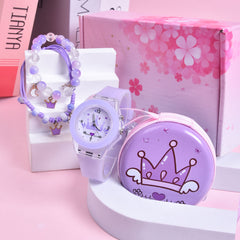 Princess Crown Silicone Strap Quartz Wristwatch Set