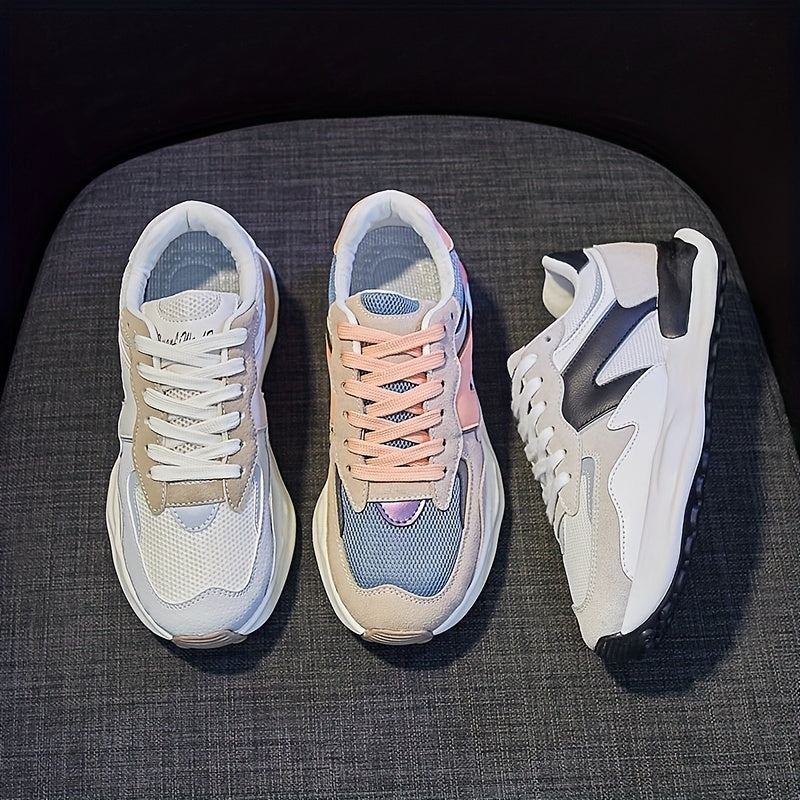 Women's Colorblock Sports Shoes Lace Up Running Sneakers