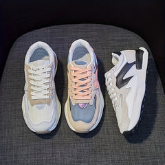 Women's Colorblock Sports Shoes Lace Up Running Sneakers