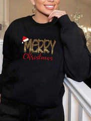 Christmas Lounge Top Women's Plus Leopard Slogan Print