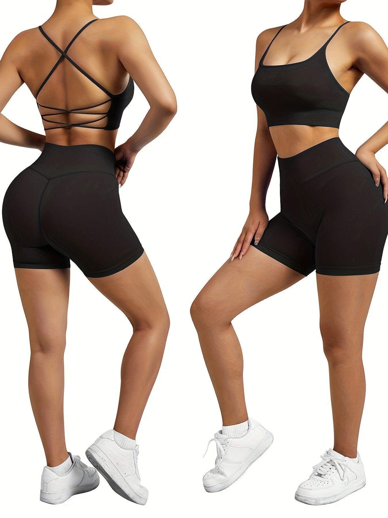 Criss Cross Straps Top & Running Short Set - Women's Activewear