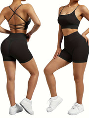 Criss Cross Straps Top & Running Short Set - Women's Activewear