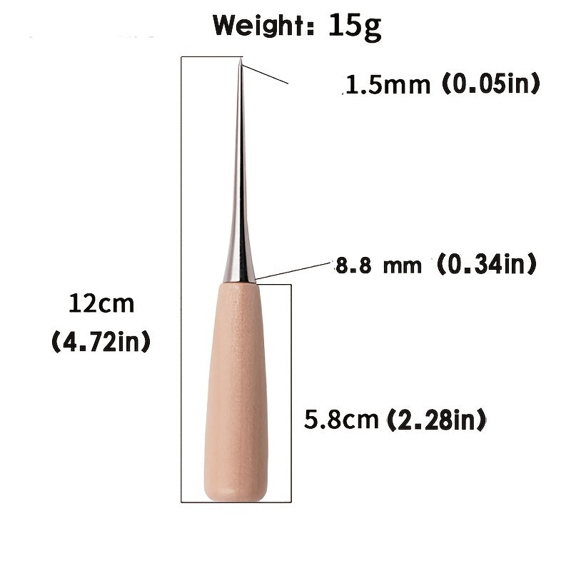 Professional Cloth Awl Sewing Tools Punching Leather Wood Handle Steel Awl