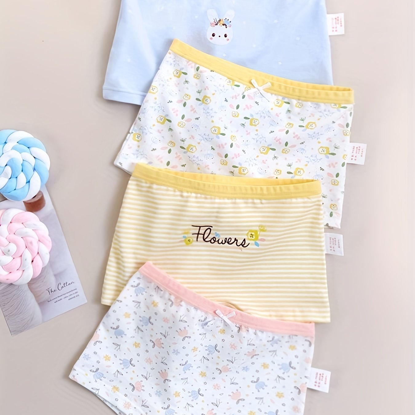 4pcs Girls Boxer Briefs Bear Print 95 Cotton Underwear