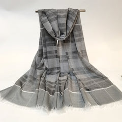 Gray Stripe Print Scarf Plaid Casual Shawl Frayed Edge Windproof Sunscreen
