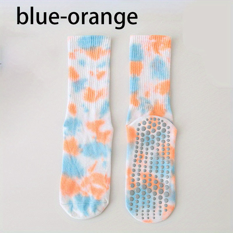 Women's Tie Dye Non-slip Yoga Pilates Socks Breathable Long Tube Dance Training