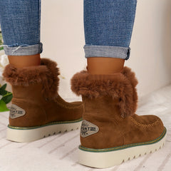 Warm Thermal Round Toe Flat Snow Boots Non Slip Fall Winter Shoes