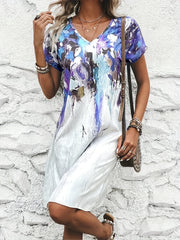 Casual Dress Women's V Neck Print Short Sleeve Stretch Dress