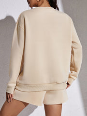 Letter Print Casual Long Sleeve Loose Sweatshirt & Elastic Waist Shorts
