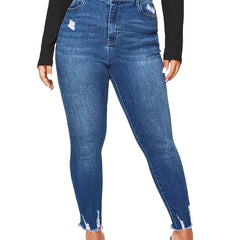 High Rise Ripped Carrot Cut Skinny Jeans Women's Plus