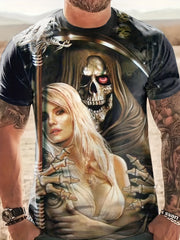 Men's 3D Skeleton & Beauty Graphic T Shirt Short Sleeve Tee