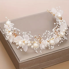 Bride Flower Crown Tiaras Crystal Pearl Hair Vine Wedding Hair Accessories