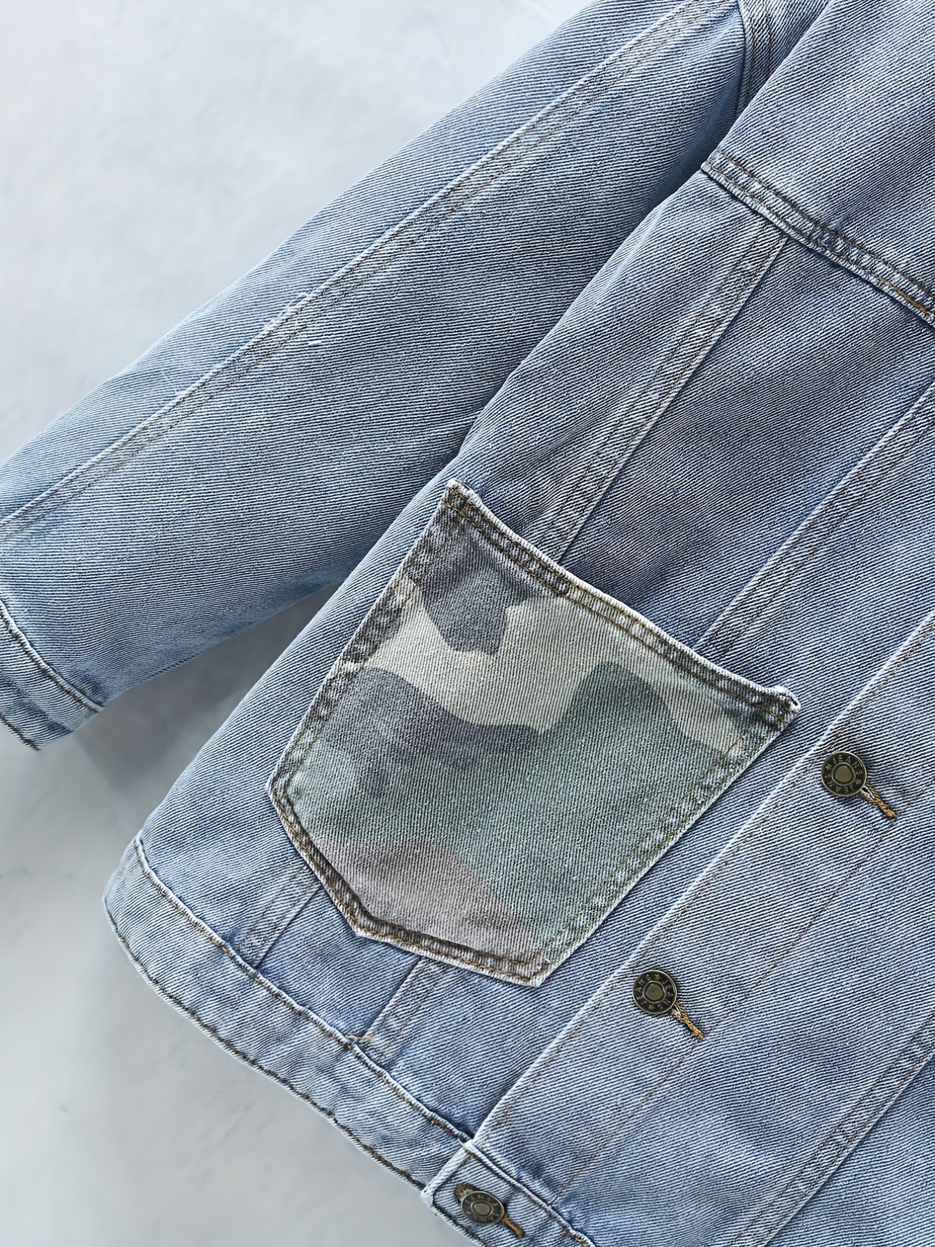 Boys Denim Jacket Camo Pocket Lapel Coat