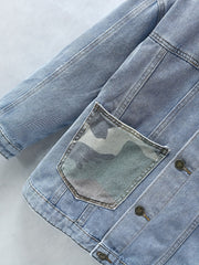 Boys Denim Jacket Camo Pocket Lapel Coat