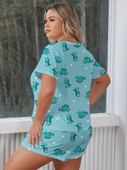 Plus Dinosaur Print Tee & Pants Set Women's Plus Size Loungewear 2pcs Set
