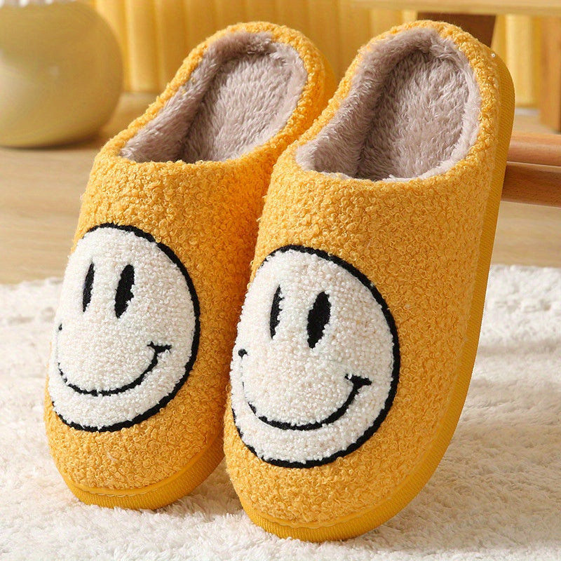 Women's Smile Face Pattern Slippers Plush Lined Shoes