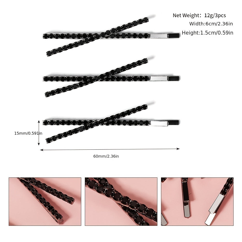 Rhinestone Faux Pearl Hair Clips for Women Girls, 3pcs