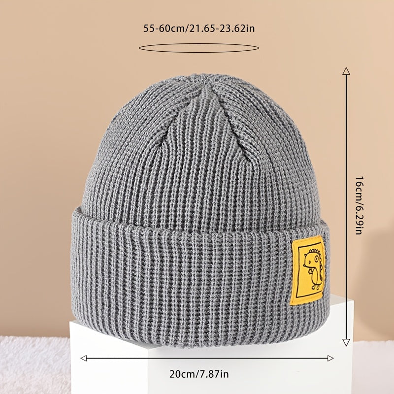 Dinosaur Patch Beanie Hat Woolen Knitted Hat