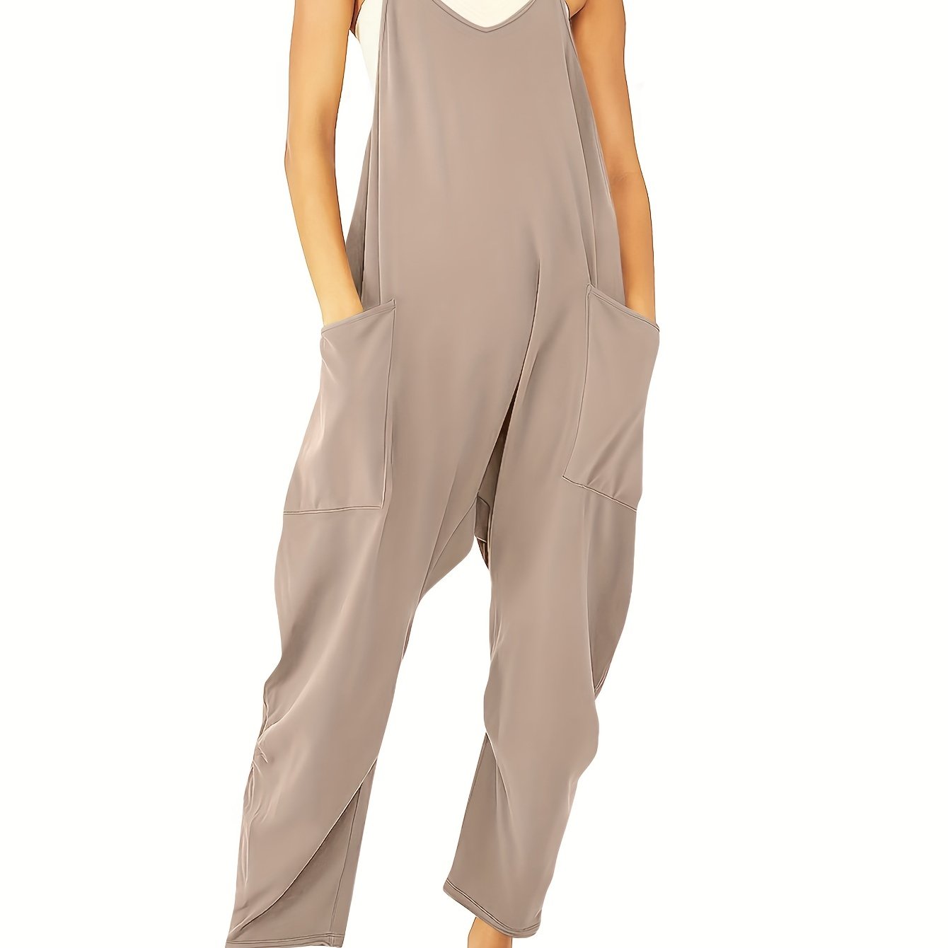 Solid Casual Jumpsuit For Summer & Spring Women's Clothing
