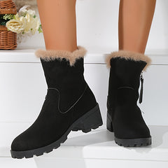 Thick Snow Boots Plush Lined Thermal Chunky Heels Non Slip Outdoor Walking Boots