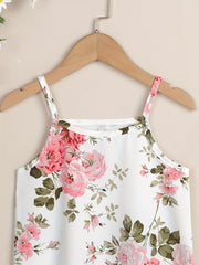 Girls Flowers Pattern Cami Dress Kids Summer Outfit
