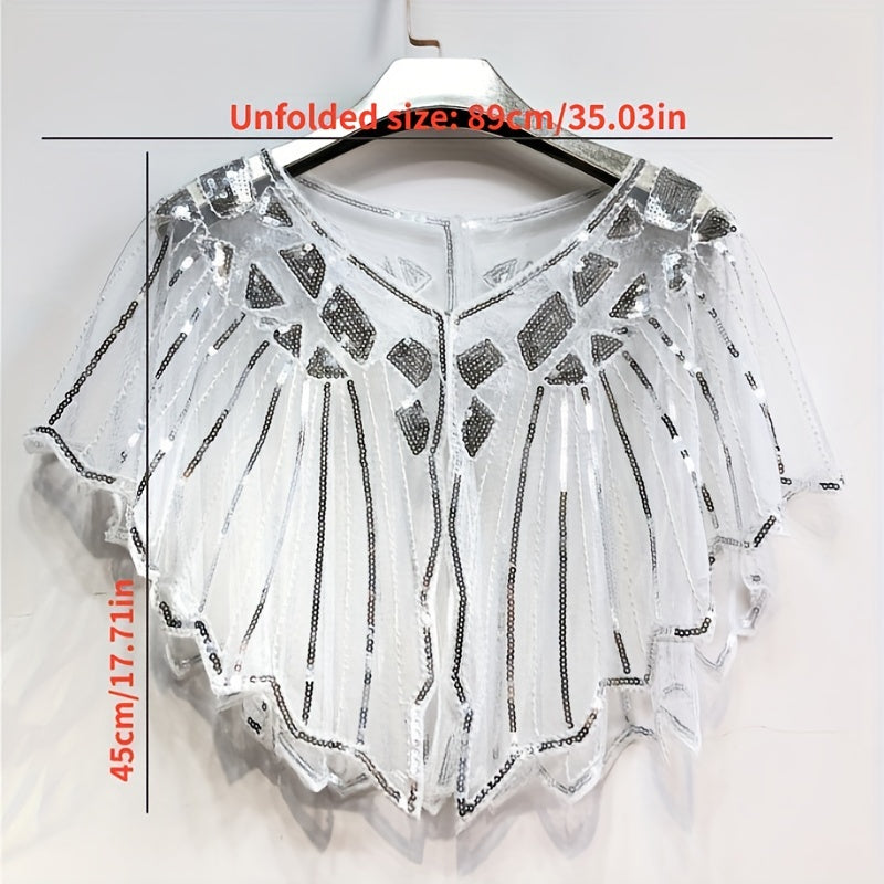 Women's Sequins Cape Vintage Embroidery Evening Party Shawl